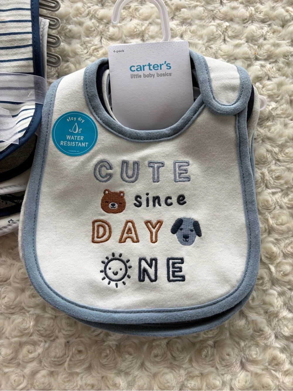 New 8 Piece Baby Boy Bib Set Animals Cars and Stars Navy Blue White and Gray